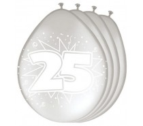 Gekleurde Leeftijdsballon: 25 Jaar Zilver (Metallic/Glans) 8 st.